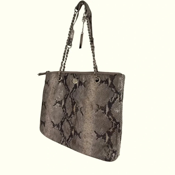 DKNY Python Golden Leather Shoulder Purse Bag Crossbody Snakeskin Chain NEW - Picture 2 of 11